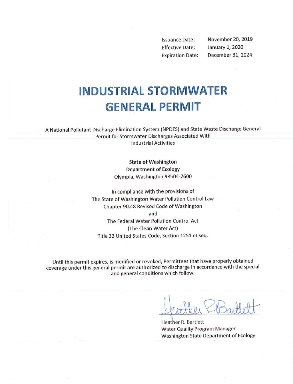 2020 Industrial Stormwater General Permit