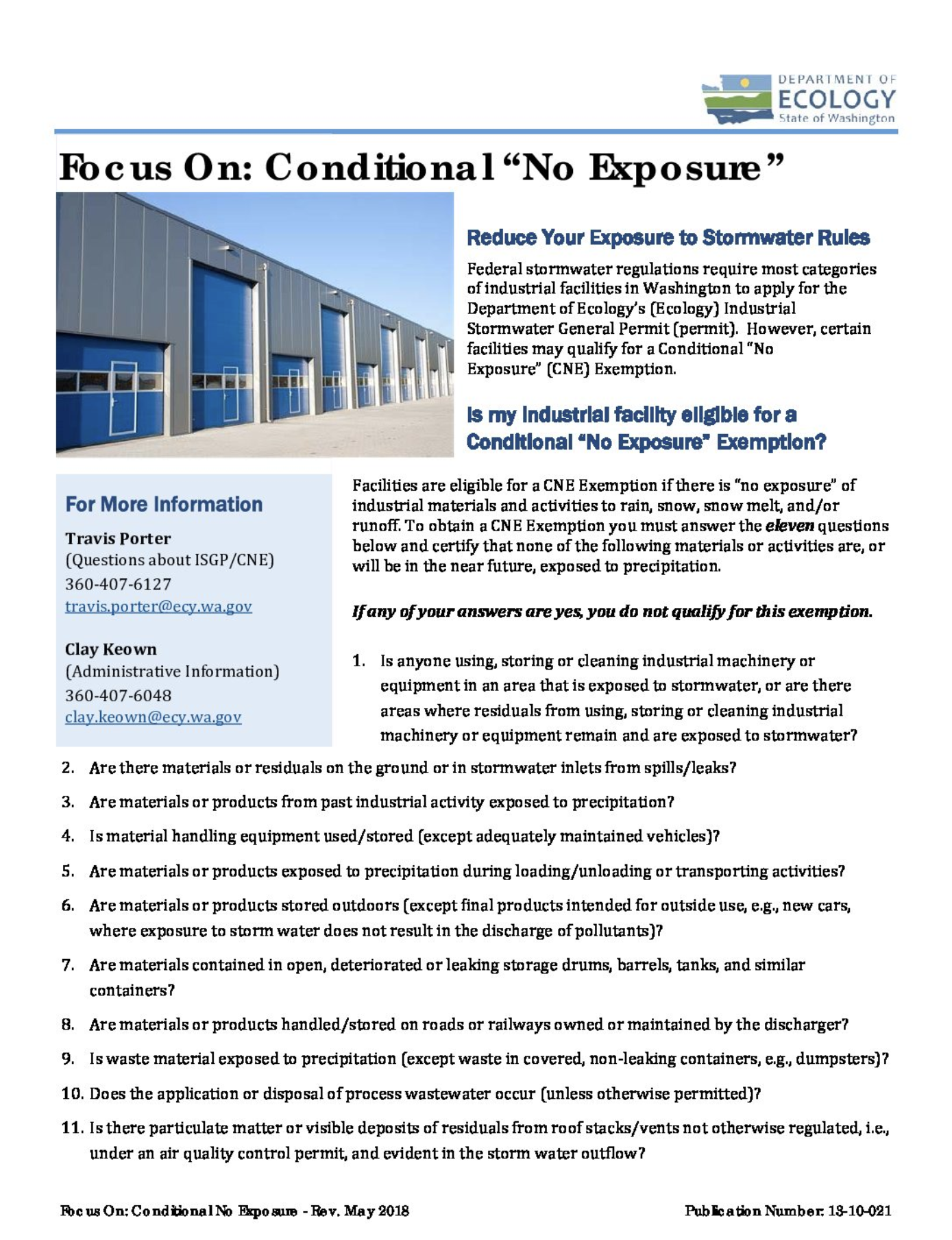 CNE focus sheet Focus on: Conditional "No Exposure"