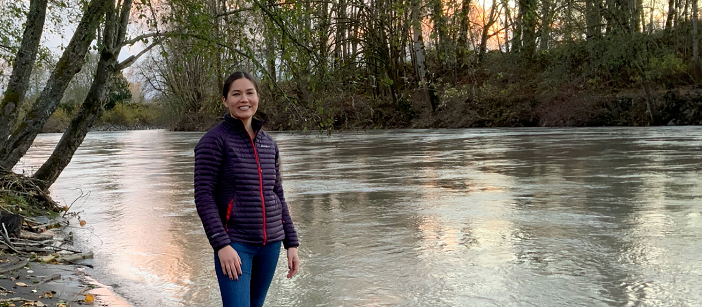 Stephanie Blair at the bank of the Puyallup River